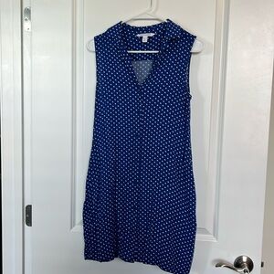 Popsugar Blue Polka Dot Dress with Pockets